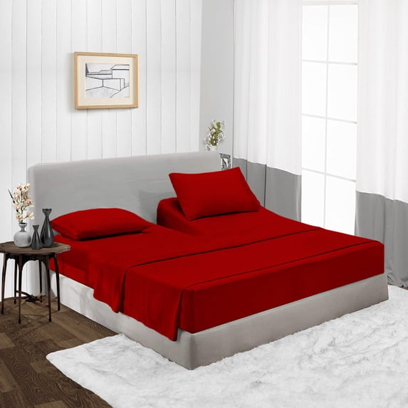 CCNY Top Split Flex Sheet Set for Adjustable Bed 36" Split Head Queen Blood Red 100% Microfiber 4pc fits upto 18" Deep Pocket