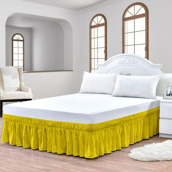 CCNY Wrap Around Bed Skirt Short Queen Yellow Color 18" Drop Length Tailored Drop Easy to fit Adjustable Eastic Belt- Microfiber Bed skirt