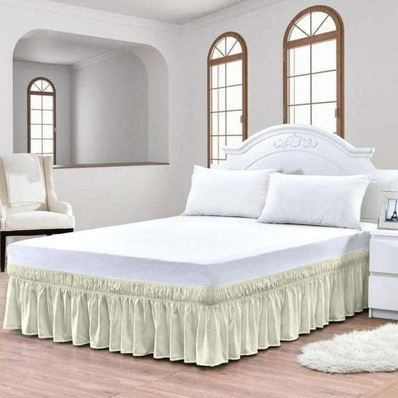 CCNY Wrap Around Bed Skirt Three Quarter Ivory Color 18" Drop Length Tailored Drop Easy to fit Adjustable Eastic Belt- Microfiber Bed skirt