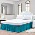 thumbnail image 1 of CCNY Wrap Around Bed Skirt Three Quarter Turquoise Blue Color 16" Drop Length Tailored Drop Easy to fit Adjustable Eastic Belt- Microfiber Bed skirt, 1 of 6