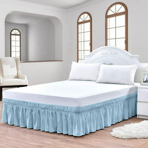 CCNY Wrap Around Bed Skirt Twin Light Blue Color 18" Drop Length Tailored Drop Easy to fit Adjustable Eastic Belt- Microfiber Bed skirt