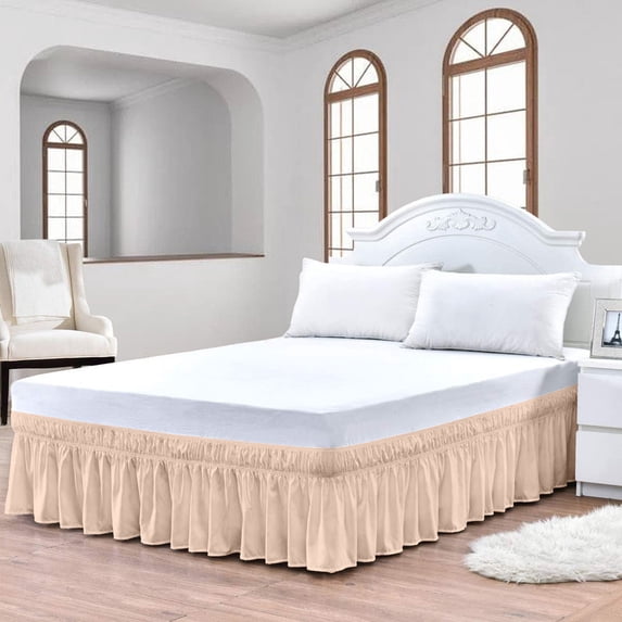CCNY Wrap Around Bed Skirt Twin Peach Color 16" Drop Length Tailored Drop Easy to fit Adjustable Eastic Belt- Microfiber Bed skirt
