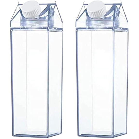 CCNZZITSHT 2pcs Transparent Milk Carton Water Bottle 500ml Milk Juice Box Portable Reusable For Outdoor Sports Travel Camping