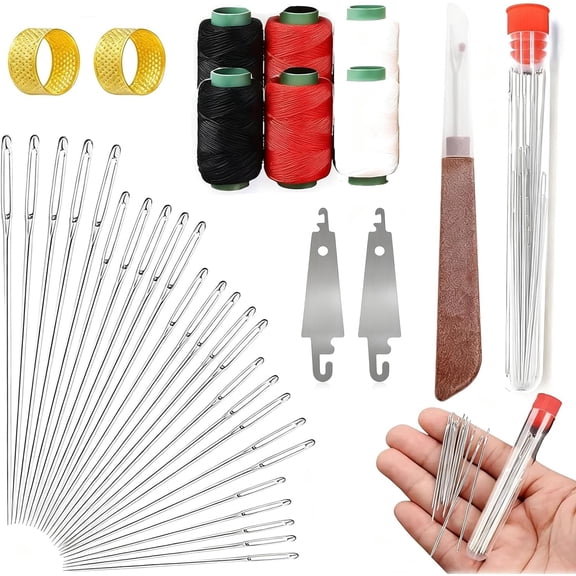 CCNZZITSHT 37PCS Stainless Steel Sewing Needles, Big Eye Steel Sewing Needles Kit for Hand Sewing, Long & Thin Handmade Quilting & Sewing Needles Kit for DIY Handcraft Lovers (1 Set 37PCS)