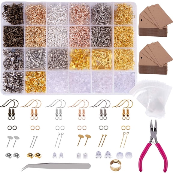 CCNZZITSHT 4240 Pcs Earring Making Supplies Kit Earrings Hooks Jump Rings Earring Backs Earring Cards Earring Posts Eye Pins Jewelry Plier Tweezers Jump Ring Opener for Earrings Making and Repairing