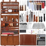 CCNZZITSHT Leather Tooling Kit Leather Craft Tools Leatherworking Kit with Custom Handbag Cutting Mats Engraving Punching Sewing Stamping Sanding Tools for Handicraft Work Professional