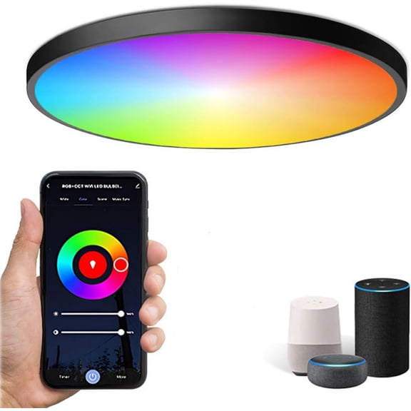 CCNZZITSHT RGB Ceiling Light 24W Dimmable LED Ceiling Light,Bluetooth Bathroom Lights Ceiling with Remote Control,IP44 Waterproof Smart Ceiling Lights for Bedroom,Living Room