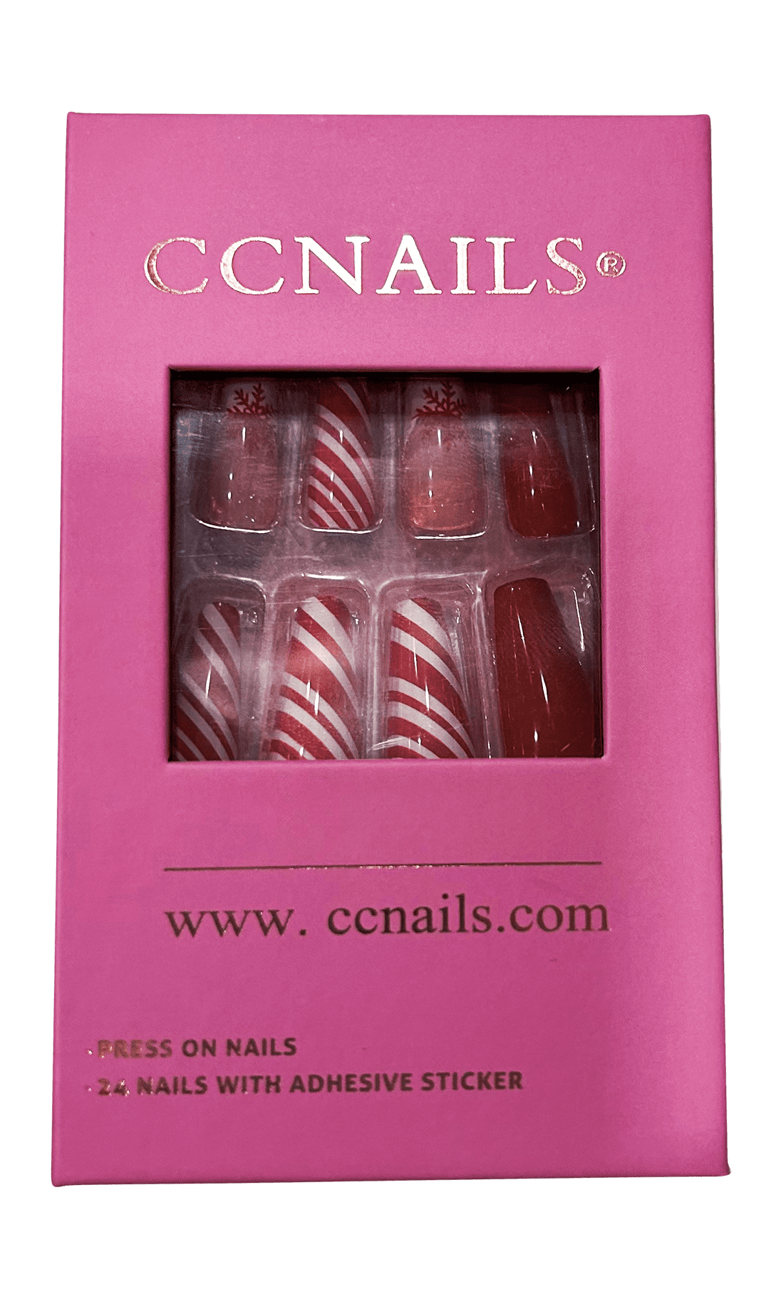 CCNails Candy Cane Pink Glitter artificial nails