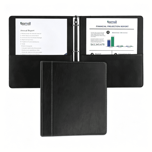 CCOCC 1 Inch 3 Ring Binder, Leather, Black with Contrast Stitching, 8.5X 11 Inch, 3 Rings, Notebook Binder, Portfolio Organizer, Planner, Journal Leather Portfolio