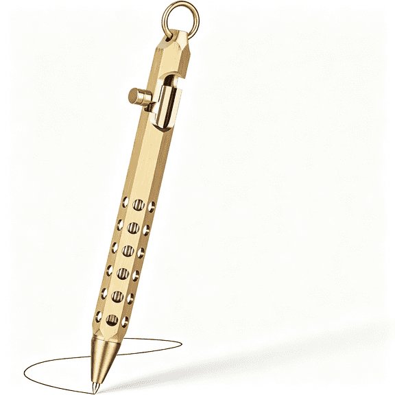 CCOCC 1 Pack Bolt Action Pen Set,Six Edge Solid Brass Pocket Tactical Pen with 10 Ballpoint Refills (Natural Brass)
