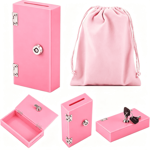 CCOCC 1 Pack Casino Lock Box with Key, Acrylic Money Bank,Pink | Secure Casino Cash Storage for Gamblers, 2 Keys and Coin Slot, Pocket Sized Portable Lockbox with Storage Bag, Acrylic