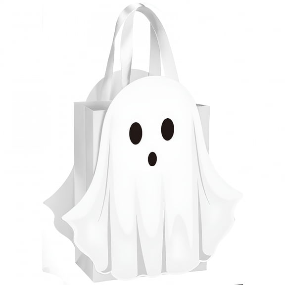 CCOCC 1 Pcs Halloween Ghost Paper Gift Bags with Handles,Trick-or-Treat Candy Goodie Favor Bags for Party,Birthday,Holiday