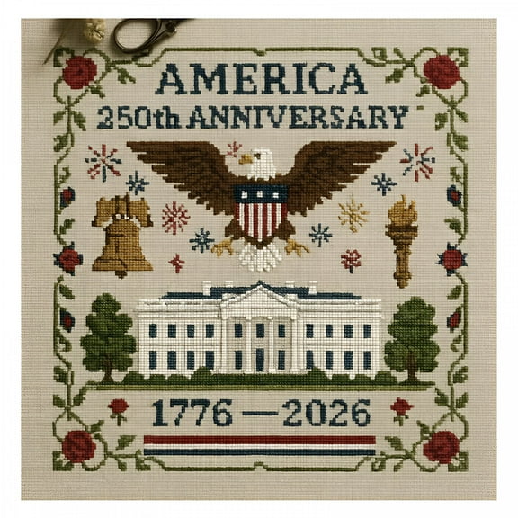 CCOCC 10*10 US 250th Anniversary Cross Stitch Kit Personalized Patriotic Cross Stitch Kits Commemorative Embroidery for Beginners Stamped and Counted Style Gifts - White House