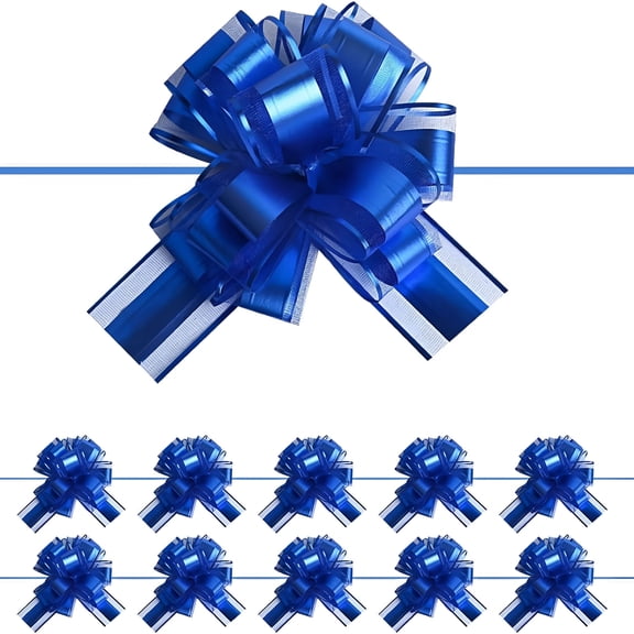CCOCC 10 PCS Large Pull Bow Gift Wrapping Bows,Pull Bow with Ribbon for Wedding Gift Baskets,Party Gift Wrap Bows,Presents Decorating Bows Blue