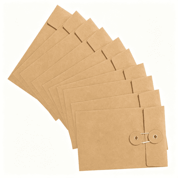 CCOCC 10 Pcs Kraft Paper Envelopes Vintage Envelope Pockets with Button and String Closure for Mail Postcard Bills Invitation,Brown,4.5X6.7",Classic Brown Envelopes