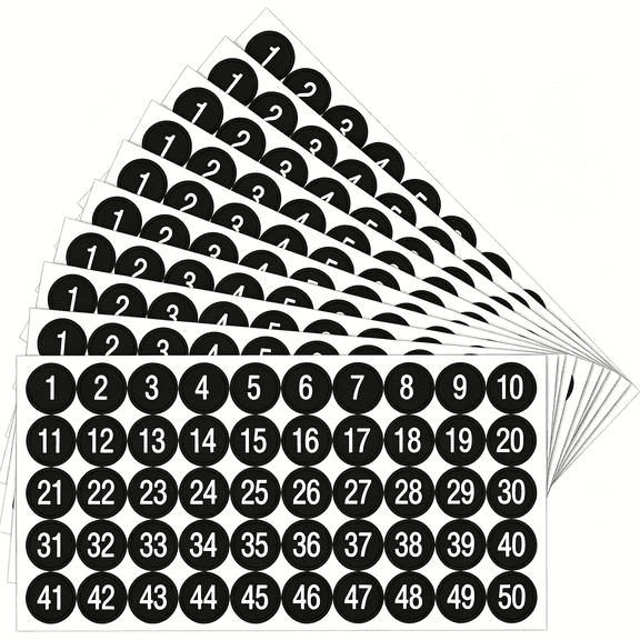 CCOCC 10 Sheets 1 to 50 Small Number Stickers for Classroom Vinyl Consecutive Number Stickers Self Adhesive Waterproof Decal Labels for School Inventory Classification