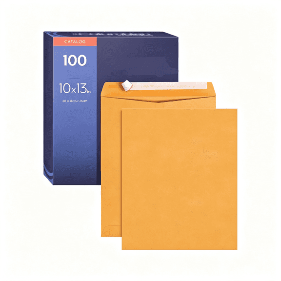 CCOCC 10 X 13 Catalog Envelopes with Self Seal Closure, 28 Lb Brown Kraft, for Mailing Flat Letter Size Documents Or Photos, Manilla Envelopes, 100 Per Box