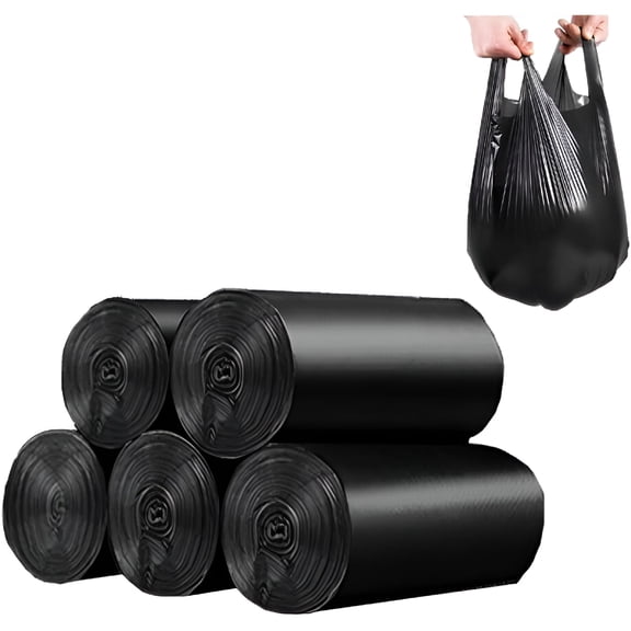 CCOCC 100 Count 4 Gallon Small Black Trash Bags, Sturdy PE Material, Handles, Breakpoints, 46x60cm
