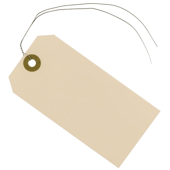 CCOCC 100 Gift Tags with String Attached- 4 3/4" x 2 3/8" - Blank Paper Labels with String Metal Wire Attached - Name Tags for Clothes for gifts, crafts, parties, retail, labeling, holiday wrapping