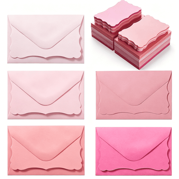 CCOCC 100 Pack Mini Envelopes with Note Cards in 5 Colors for Wedding, Birthday, Baby Showers, 4 x 2.7 Inches (Pink)