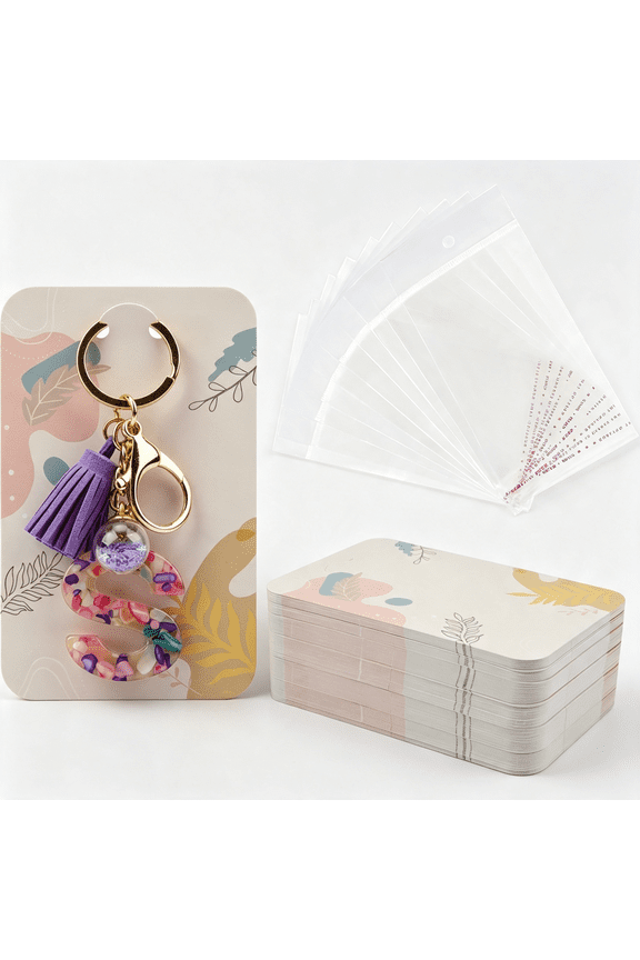 100 Pcs Keychain Display Cards with Self-Sealing Bags,3   X 4.7   Keychain Cards Holder for Display Keyring Cards Jewelry Packaging Supplies (Plant)