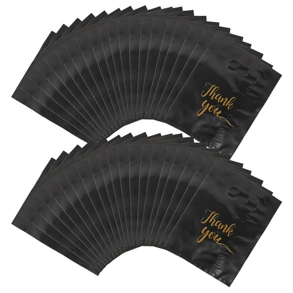 CCOCC 100 Pcs Thank You Merchandise Bag Black Gift Bags with Handles Bulk Small