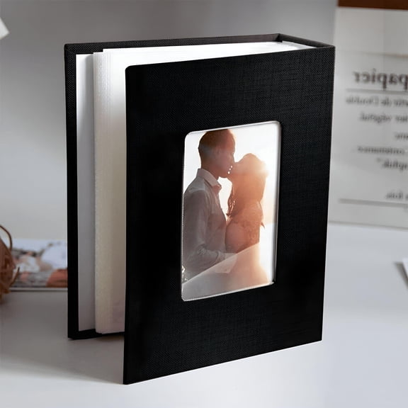 CCOCC 100 Pockets Photo Album 4x6 Photos Linen Cover Slip-in Picture Albums DIY-Black