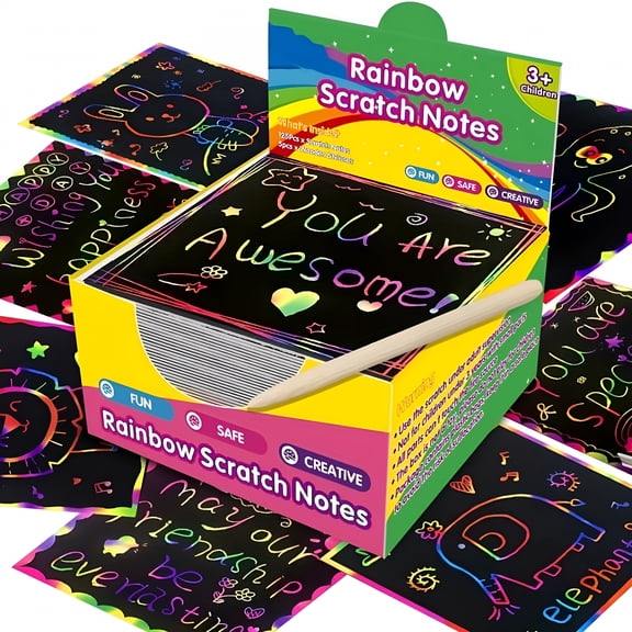 CCOCC 100 Sheets of Scratch Paper for Children Rainbow Scratch Paper Art: 100 Pcs Scratch Off Craft Kit for Kids Color Drawing Note Pad Supply for Children Girls Boys Party Game Activity Birthday