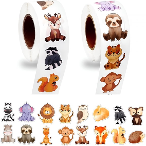 CCOCC 1000 Pcs Forest Animal Stickers for Kids,1 Inch Reward Sticker in 16 Patterns,Teacher Supplies for Classroom,Incentive Stickers Bulk for Kid,2 Rolls Motivational Sticker for Kids