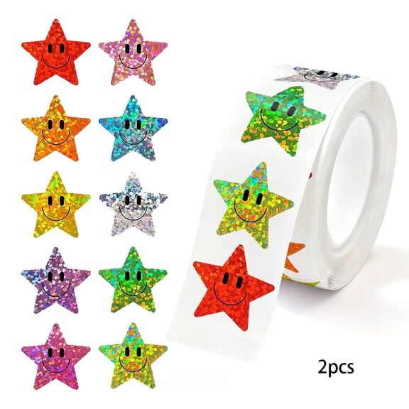 CCOCC 1000 Pcs Face Stickers-1 Happy Face Stickers,Self Adhesive Sticker Roll Teacher Sticker for Classroom Reward Behavior Chart Craft Project Envelope(Holographic)