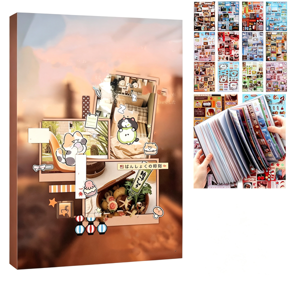 CCOCC 1000+ Pcs Japanese Sticker Book for Adults,30 Sheets Heisei Retro Style Junk Journal Stickers for Scrapbooking,Planner,Diy Crafts and Sticker Book Collecting