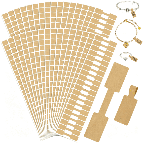 CCOCC 1000 Pcs Jewelry Tags, Self Adhesive Price Tags for Pricing Identify | Kraft Blank Rectangle. Tag Label for Rings Necklace Earring Bracelet. Clean Removal. Waterproof & Tear-Resistant