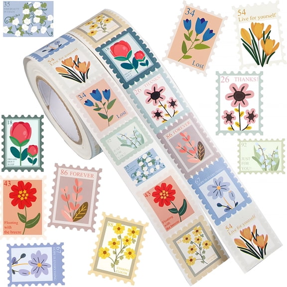 CCOCC 1000 Pcs Flower Stickers Roll, 2 Rolls 10 Styles Floral Decals for Scrapbook, Planner, Journal, Envelope, Card Making and Gift Wrapping