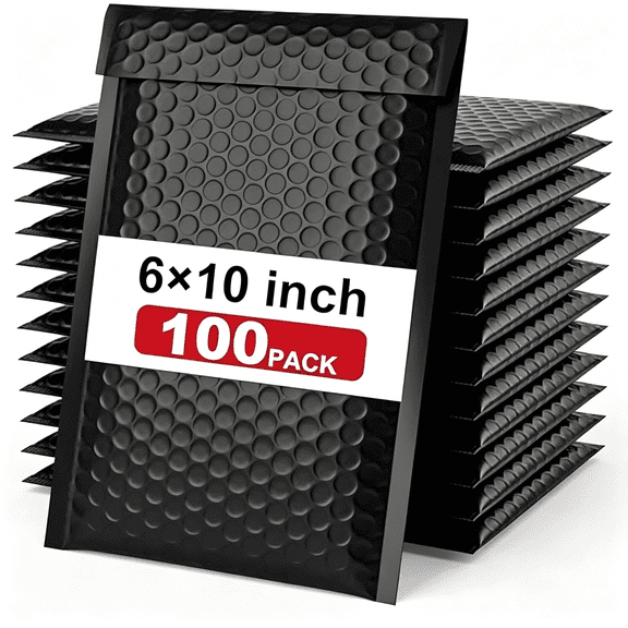 CCOCC 100PC Bubble Mailers 6x10 Inch,Black Self-Sealing Padded Shipping Envelopes,Waterproof Cushioned Mailers Bulk for Small Business,eCommerce,Packaging,Mailing & Shipping Supplies