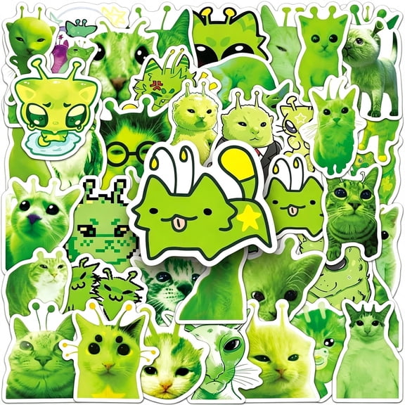 CCOCC 100Pcs Alien Cat Meme Sticker Set: Funny Abstract Doodle Decals,| for Diy,Kawaii AestheticMeme PackWaterproof Vinyl Cute Alien Cat Stickers