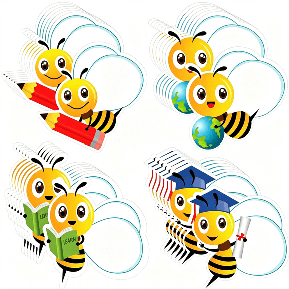 CCOCC 100Pcs Bees Cutouts Bees Bulletin Board Cutouts Classroom Decorations Accents Paper Self Adhesive Bee Name Tags Labels Stickers for Teacher Supplies Back to School Summer Party Wall Decor