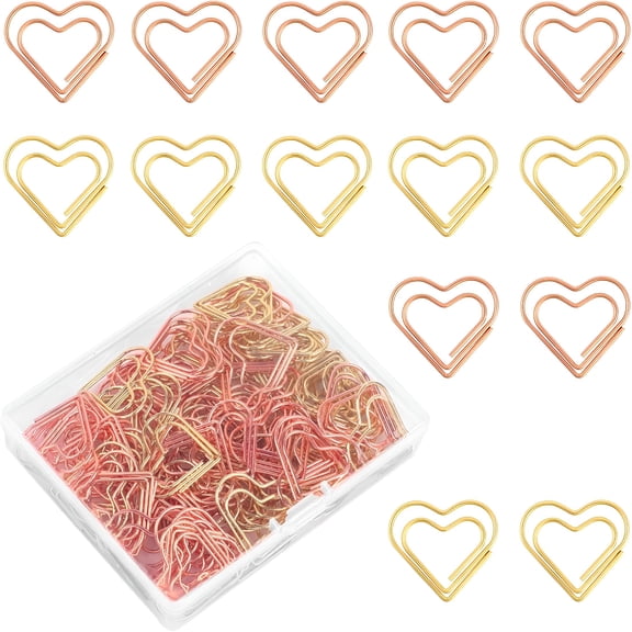 CCOCC 100Pcs Heart Paper Clips,Gold Heart Shaped Small Paper Clips,Rose Gold Cute Metal Journaling Paper Clamps,Paperclips for Paper,Document,Note,Wedding Decoration Crafts