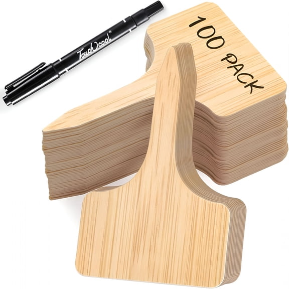 CCOCC 100Pcs Plant Labels,T-Type Plastic Tags with Marker Pen,Waterproof Garden Signs for Outdoor Plants (3.9 X 2.4)