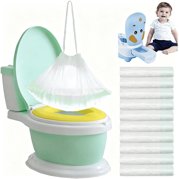 CCOCC 100Pcs Potty Chair Liners Disposable,Drawstring Training Toilet Seat Liner Bags Cleaning Bag for Kids Toddlers Outdoors Travel,Convenient Potty Bags