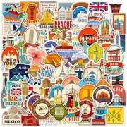 CCOCC 100Pcs World Travel Stickers Pack,Vacation Sticker Famous City Landmark Waterproof Vinyl Travel Luggage Stickers for Water Bottle Laptop Scrapbooking,Aesthetic Vintage Tourism Decals