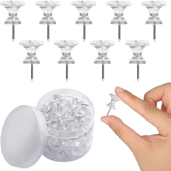 CCOCC 100pcs Large Push Pins,Clear Plastic Push Pins Thumb Tacks with Stainless Steel Point for Cork Board Wall Maps Office Bulletin Board
