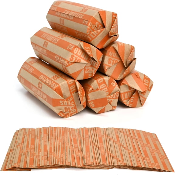CCOCC 105 Pcs Striped Flat Coin Wrappers for Quarters Only, Orange