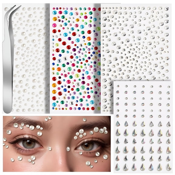 CCOCC 1059 Pcs Face Gems & Pearls, Self Adhesive Rhinestone Stickers for Eyes, Hair & Body, Festival Makeup Jewels Kit