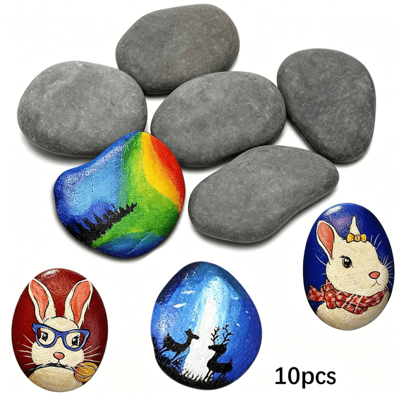 CCOCC 10Pcs Rocks for Painting3-5Cm Diy River Rocks for Painting Natural Flat & Smooth Rocks ,Fish Tank Landscape Stone for Painting for Kids & Adult Craft Gift,Gray