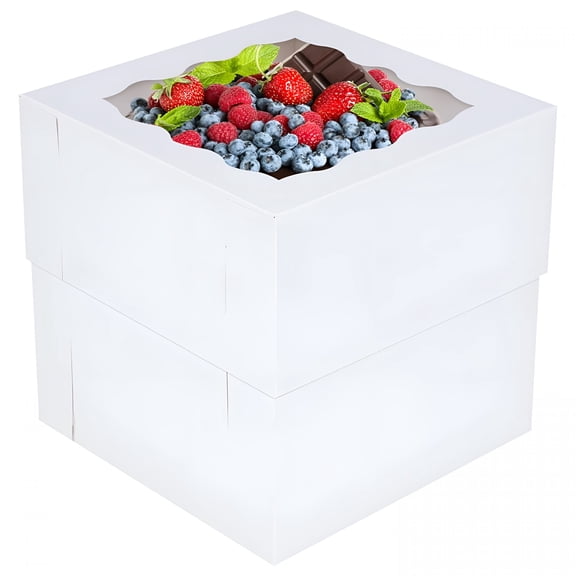 CCOCC 10pcs 8x8x8 Inches Cake Boxes with Window,White Bakery Dessert Boxes,Cajas Pasteles for Cake,Valentine's Day,Mother's Day,Wedding,Birthday,Party