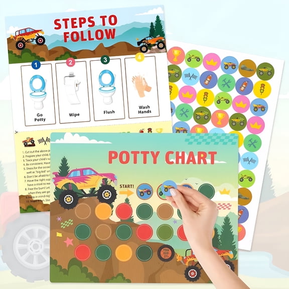 CCOCC 10pcs Potty Training Stickers Chart, Monster Truck Theme Toilet Training Reward Chart Potty Reward Chart for Toilet Success