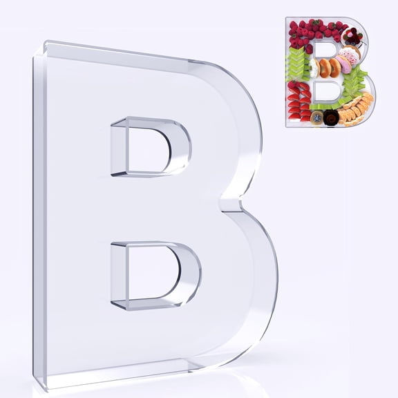 CCOCC 11" Acrylic Letter Charcuterie Box, Reusable Fillable Alphabet Number Shaped Form Tray for Birthday Anniversaries, Party Decorative Serving Plates Display Candy Cake (B)