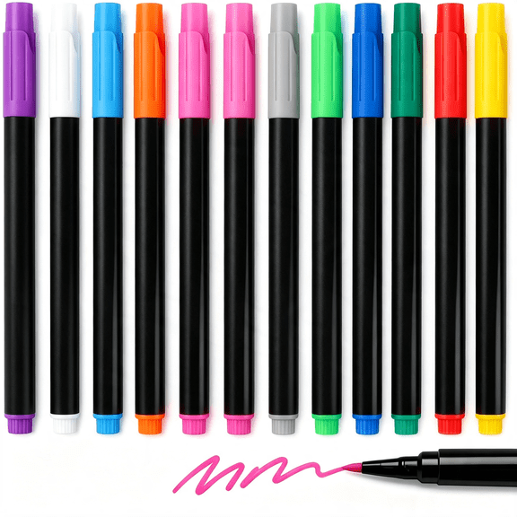 CCOCC 12-Color Liquid Markers for Led Note Board with Colors, Compatible with Reusable Doodle Book, Light-Up Acrylic Message Boards,And Led Writing Boards, Neon Markers Erasable Pens