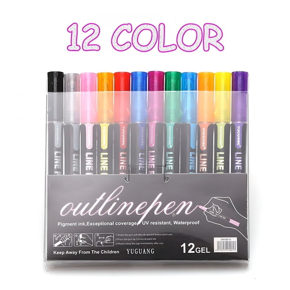 CCOCC 12 Colors Outline Metallic Markers Pens,Squiggles Double Line Pen,Glitter Drawing Pens for Christmas Greeting Cards,Craft,Painting,Diy Sketching,5.9X5.9X0.59