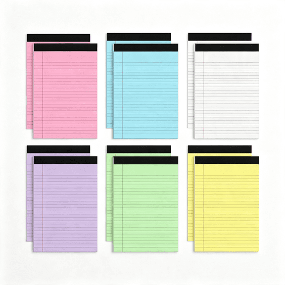 CCOCC 12 Pack 5X8 Legal Pads,College Ruled 6 Colors Totally 360 Sheets | 80 Gsm Fsc-Certified Paper,Perforated Tear-Off Pages,Smooth Writing 30 Sheets/Pad Tablets Lined